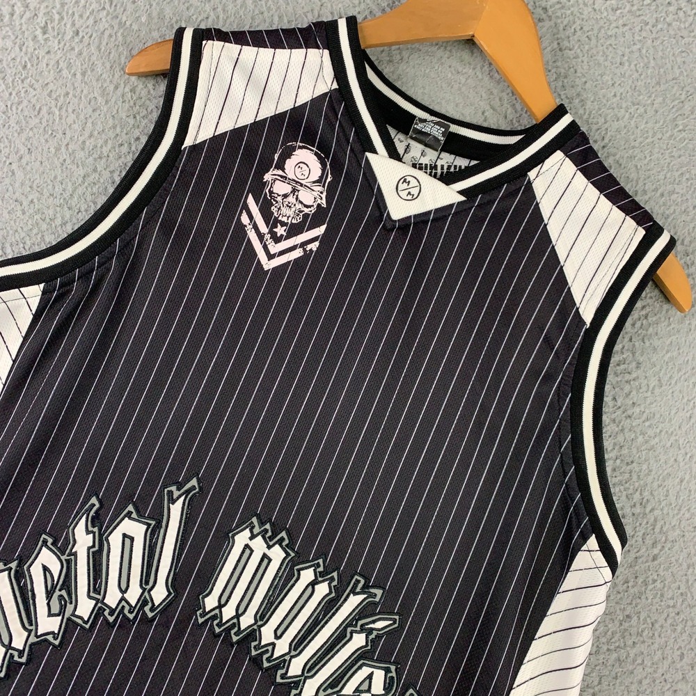 Metal Mulisha Jersey Tank Top Mens Medium M Black White Pinstripe Skater Graphic